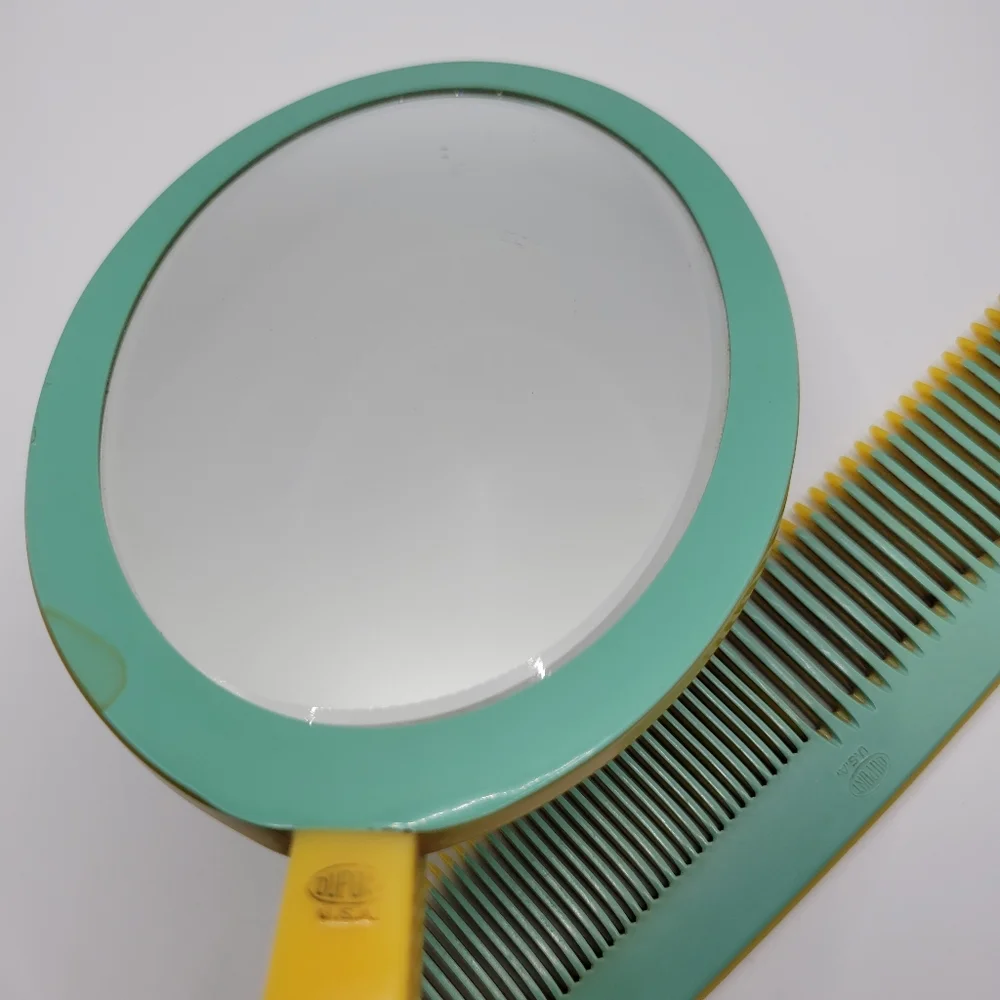 VTG Vanity Set | Mirror & Comb | Blue & Yellow | Dupont | Made in the USA